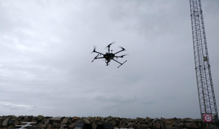 Flying drone during survey