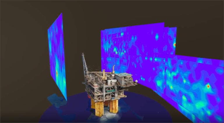 3D visualisation of methane emissions on an offshore oil and gas platform.