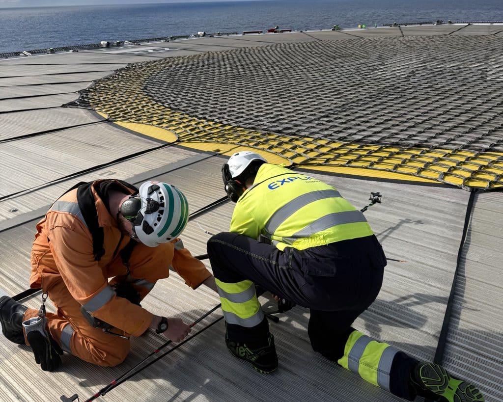 Explicit crew on an offshore platform preparing for a drone-based emissions monitoring survey